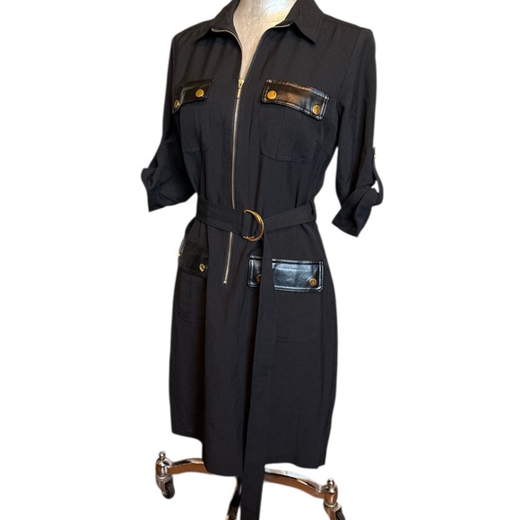 Sheragano Dresses & Skirts - Sharagano Women’s Front Zip Black Shirt Dress 3/4 sleeves size 4 Like New